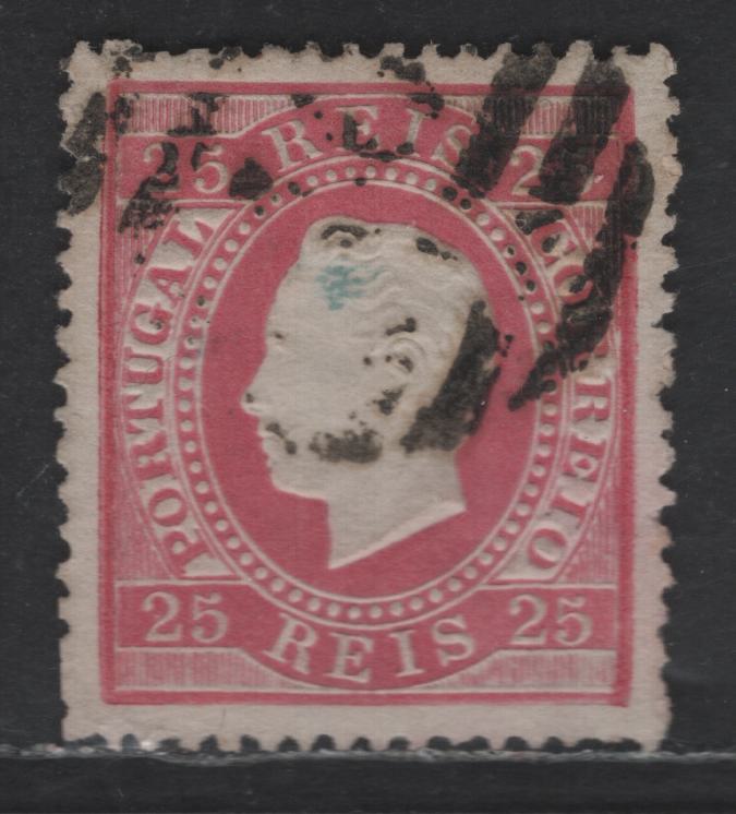 Portugal SC#41d 25r Rose King Luiz, 1870-1881 Embossed Issue, A Very Fine Used Single, Perf 13.5