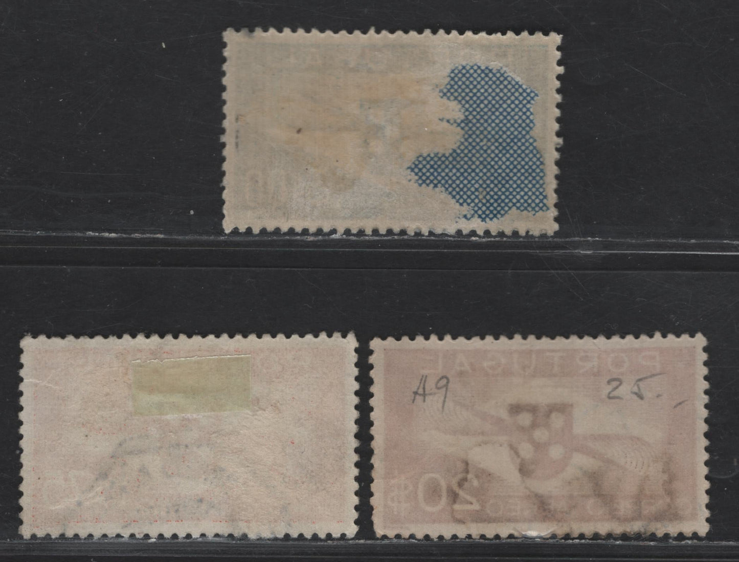 Lot 191 Portugal SC#C2, C4, C9 1.75e - 20e Red Orange - Brown Crest & Landscape, 1936-1941 Airmail Issue, 3 Very Fine Used Singles
