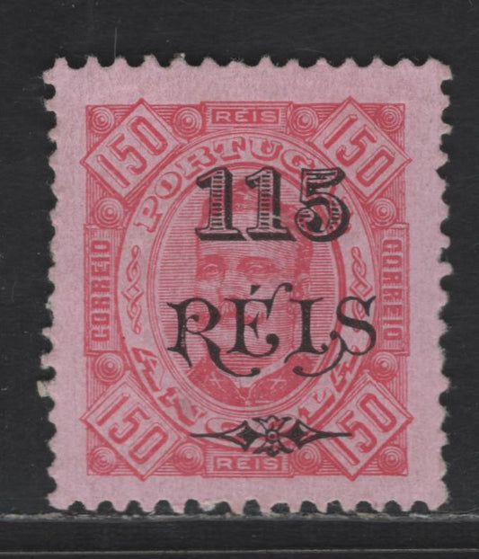 Lot 206 Angola SC#76 115r on 150r Carmine Rose King Carlos, 1902 Surcharged Issue, A VFOG Single, Perf 12.5, Chalky Paper