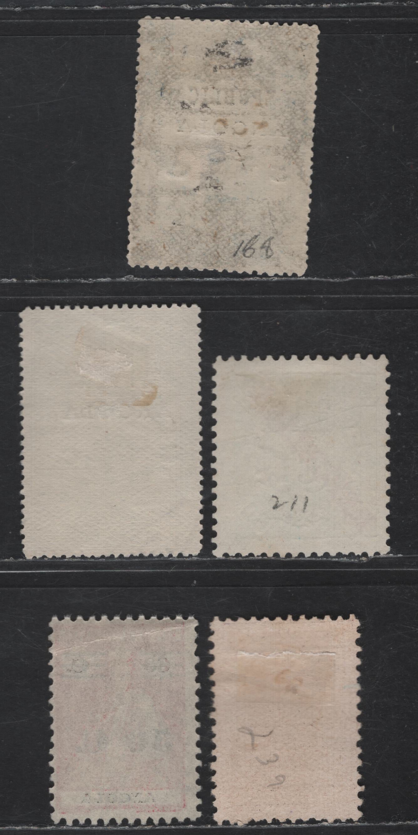 Lot 219 Angola SC#176, 188, 211, 236, 239 5c on 8a - 1.40e on 2e Dark Blue - Dark Violet Republica, 1913-1931 Republica Overprinted & Surcharge Issue, 5 Fine/Very Fine Used Singles