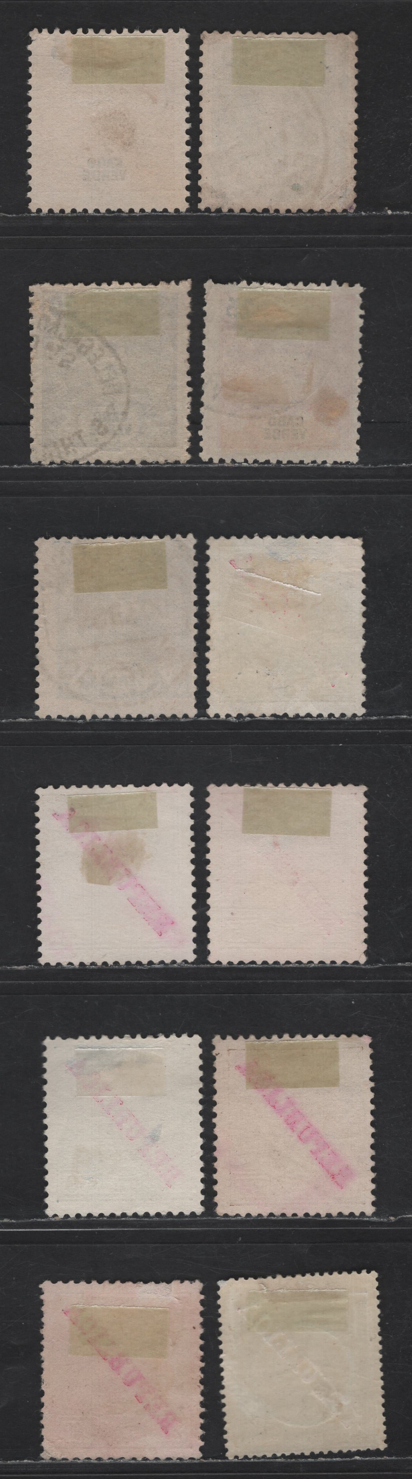 Lot 240 Cape Verde SC#37-38, 41, 43-44, 101, 100, 104-106, 108, 110 5r - 400r Orange - Black & Blue King Carlos & King Manuel II, 1898-1912 King Carlos & King Manuel II Issues, 12 Fine/Very Fine Used Singles