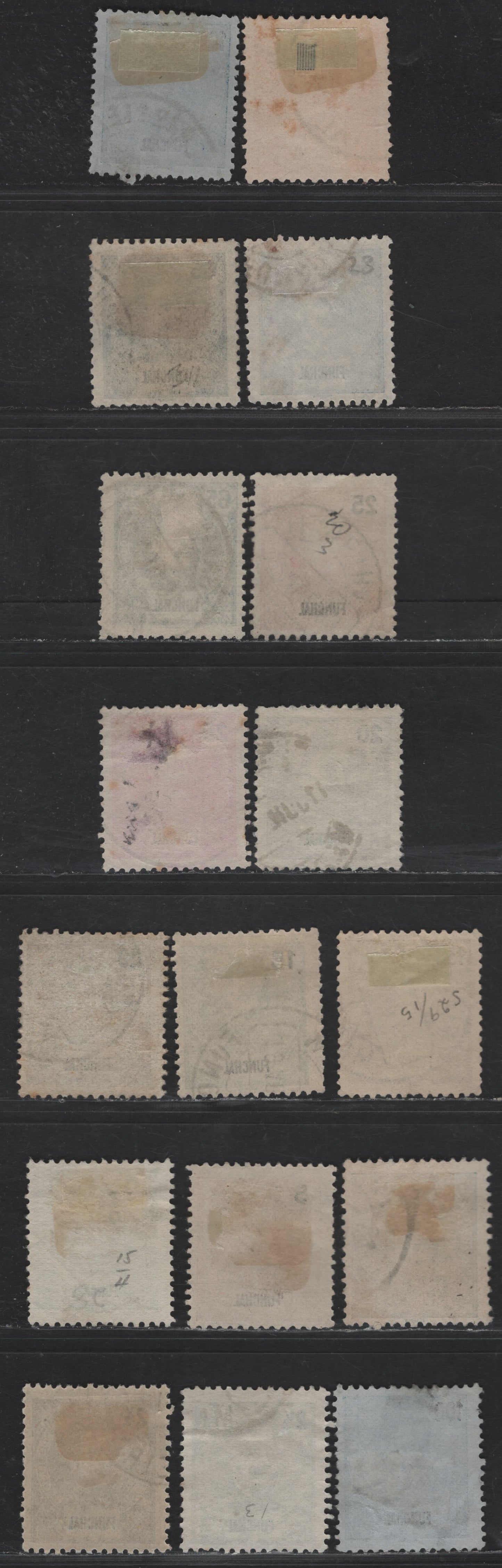 Lot 259 Funchal SC#13-15, 17-20, 23-24, 27, 29 2.5r - 130r Gray - Gray Brown on Buff King Carlos, 1897-1905 King Carlos Portraits Issue, 17 Fine/Very Fine Used Singles, Shade Variations