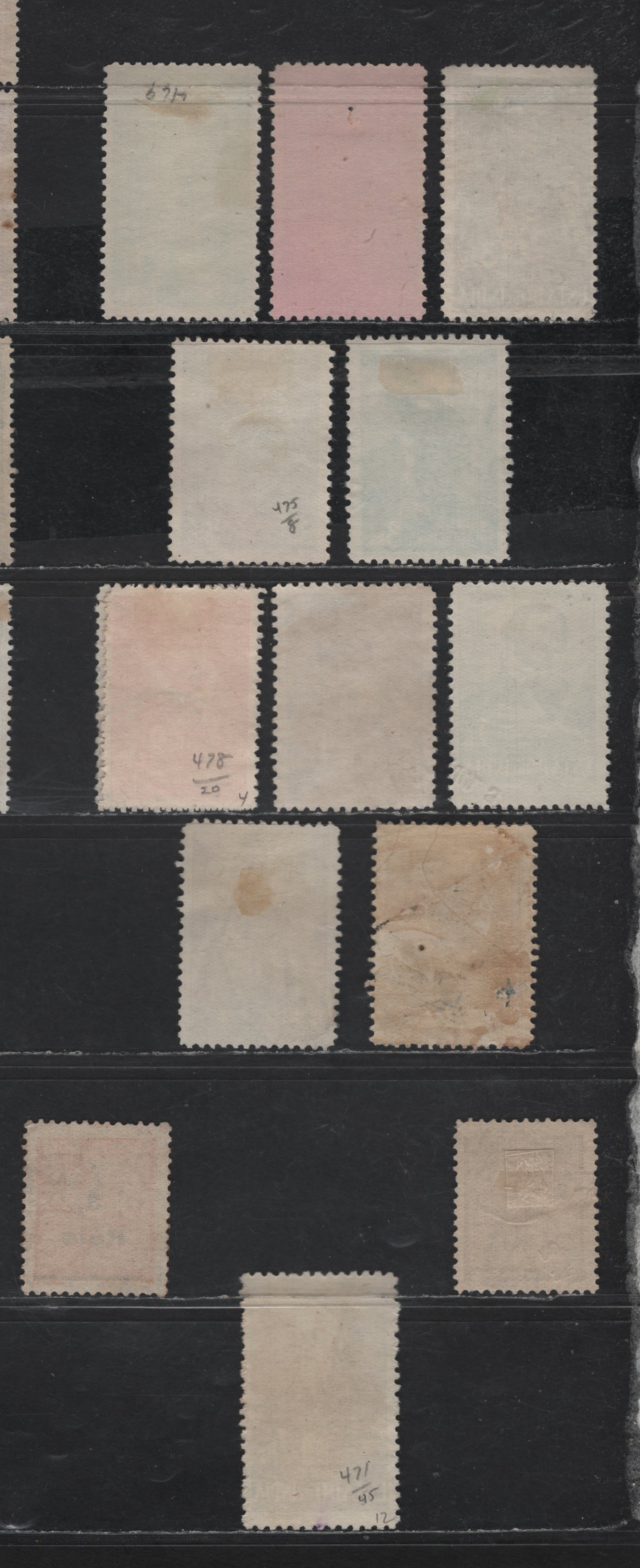 Lot 293 Portuguese India SC#459, 462, 469-471, 475-479 1t on 2t - 7.5t Brown - Dark Brown & Orange Brown Portraits, 1943-1948 Surcharges & Portraits Issues, 14 Fine/Very Fine Used Singles, Shade Varieties