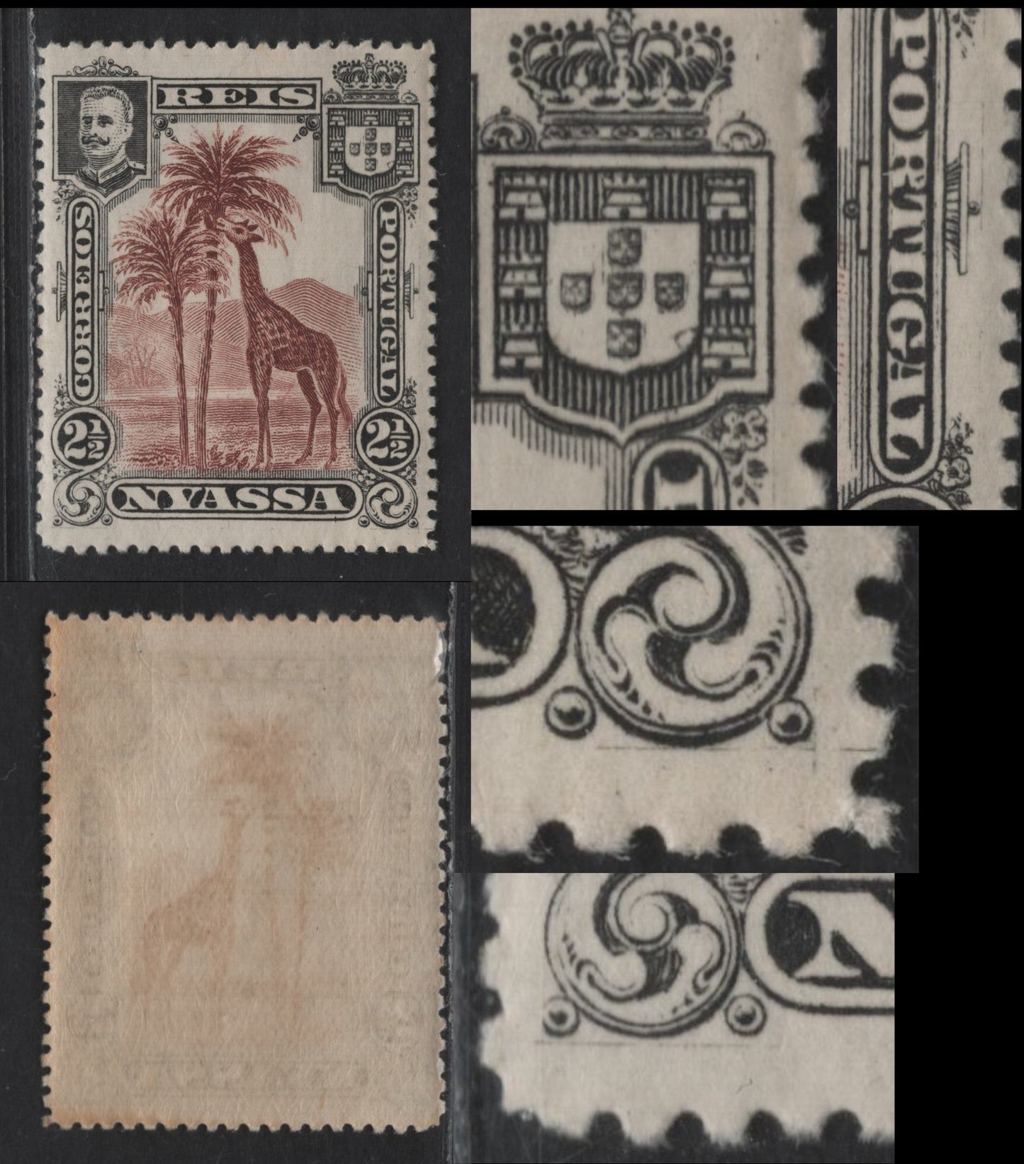 Lot 180 Nyassa SC#26var 2.5r Red Brown & Black Giraffe, 1901 Pictorial Issue, A VFOG Single, Major Re-Entry , Doubling Of Portugal & Guideline On Right Ornament