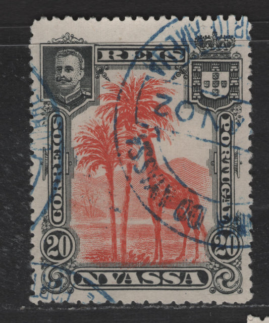 Lot 204 Nyassa SC#30var 20r Black & Orange Red Giraffe, 1901 Pictorial Issue, A Very Fine Used Single, Perf 14x14x14x14, Comp 12-13, Very Scarce Perf