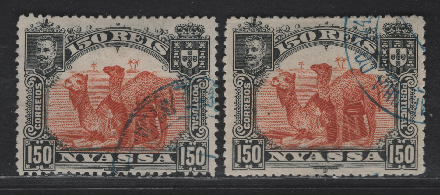 Nyassa SC#36var 150r Black & Deep Orange Camel, 1901 Pictorial Issue, 2 Very Fine Used Singles, Perfs 13.75 & 14x13.75