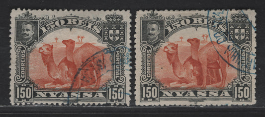 Nyassa SC#36var 150r Black & Deep Orange Camel, 1901 Pictorial Issue, 2 Very Fine Used Singles, Perfs 13.75 & 14x13.75