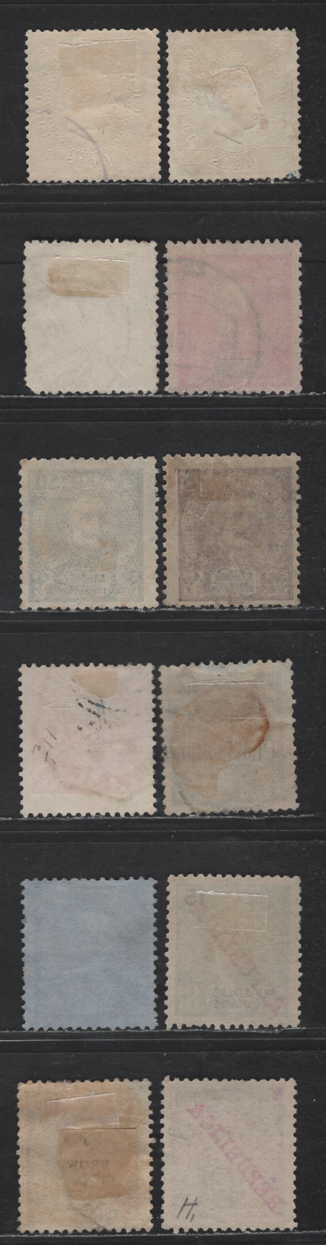Lot 297 St. Thomas & Prince SC#15-16, 32, 46, 47, 51, 80, 87, 53, 94, 97, 105 5r - 700r Black & Violet on Yellowish King Luiz - King Carlos, 1887-1911 Republica Overprints On King Carlos Issues, 12 Fine/Very Fine Used Singles
