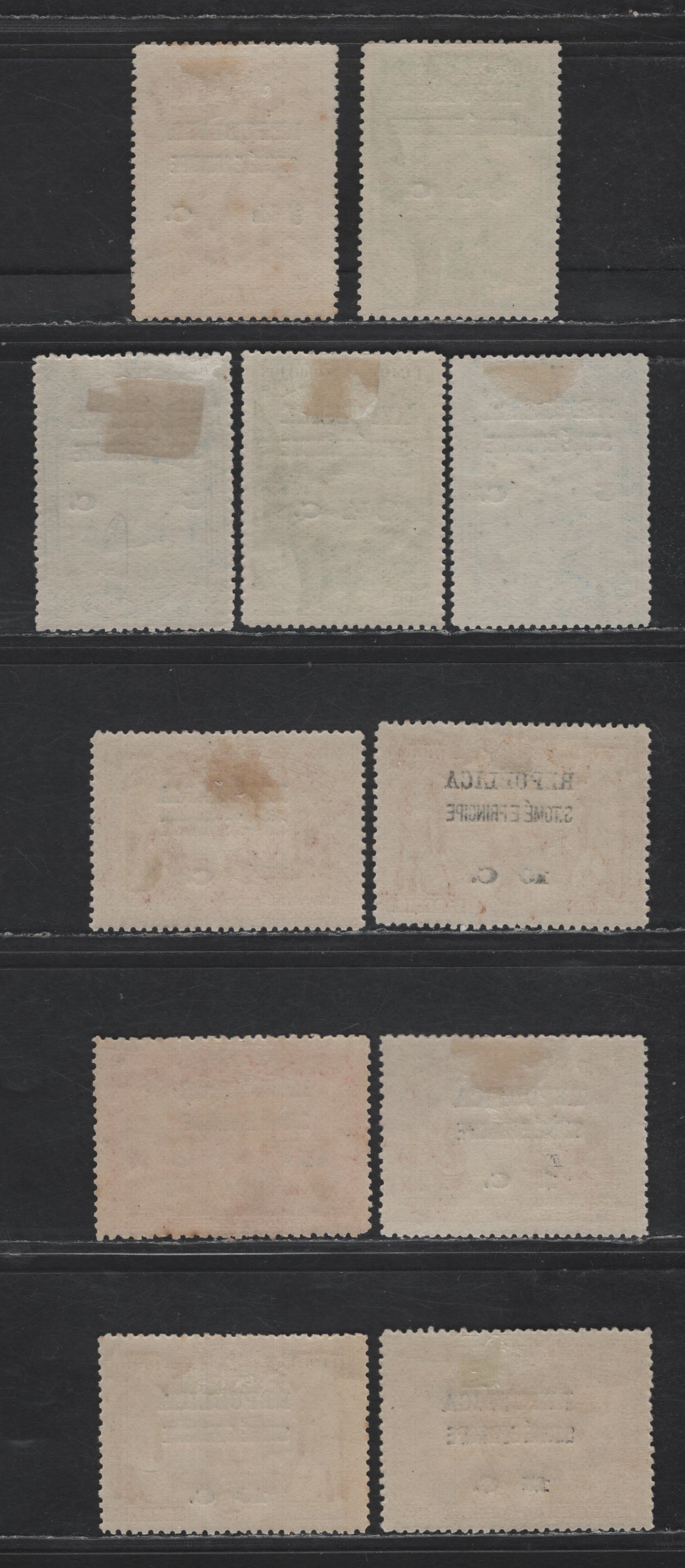 Lot 311 St. Thomas & Prince SC#174, 178, 180-182, 185, 187-189, 191-193 1/2c on 1a - 7.5c on 12c Carmine Lake - Brown Vasco da Gama, 1898-1913 Republica Overprinted Issue, 12 F/VFOG Singles