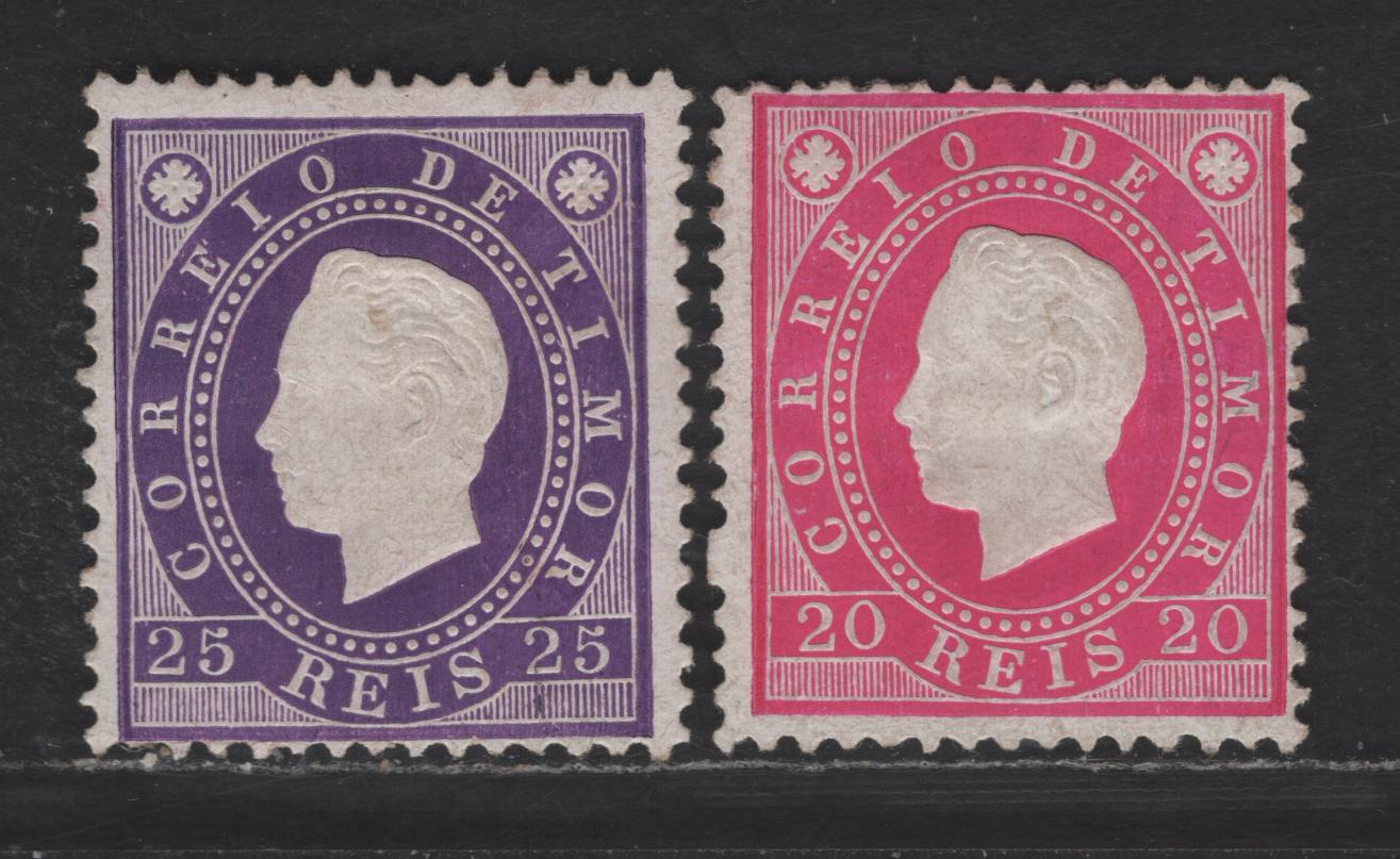 Lot 321 Timor SC#13-14 20r Rose & 25r Violet King Luiz, 1887 Embossed King Luiz Issue, 2 FOG Singles