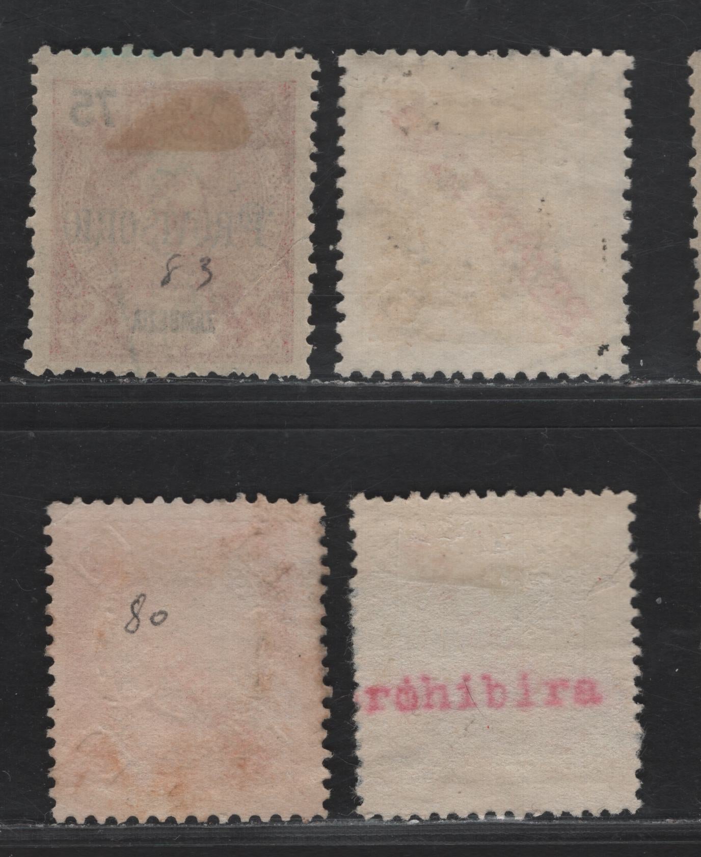 Lot 328 Zambezia SC#75, 80, 83-84 115r on 80r - 115r on 5r Yellow Green - Yellow Republica Overprints, 1914-1915 Republica Overprints, 4 Fine/Very Fine Used Singles