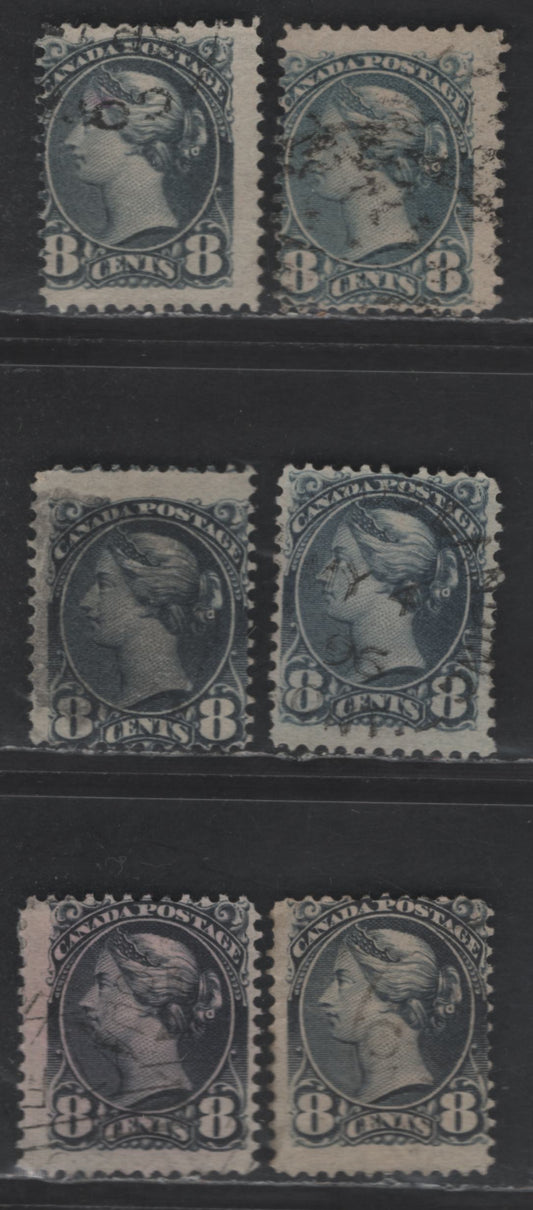 Lot 345 Canada SC#44-b 8c Blue Gray, Slate, Deep Slate, Slate Blue, Slate Black & Violet Black Queen Victoria, 1888-1897 Small Queen Issue, 6 Ungraded Singles, Mid to Late Second Ottawa Printings, Paper Type 2O-N, All Sound, But generally VG