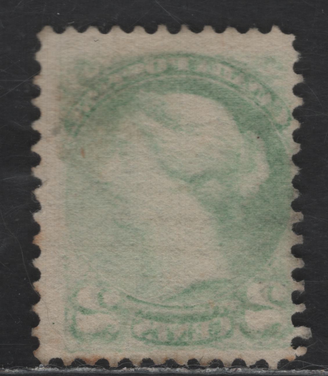 Lot 370 Canada SC#36i 2c Grass Green Queen Victoria, 1870-1893 Small Queen Issue, A Fine Used Single, Mid to Late Second Ottawa Printing, Paper 2O-S, Perf 12, Showing Full Offset of Design on Back