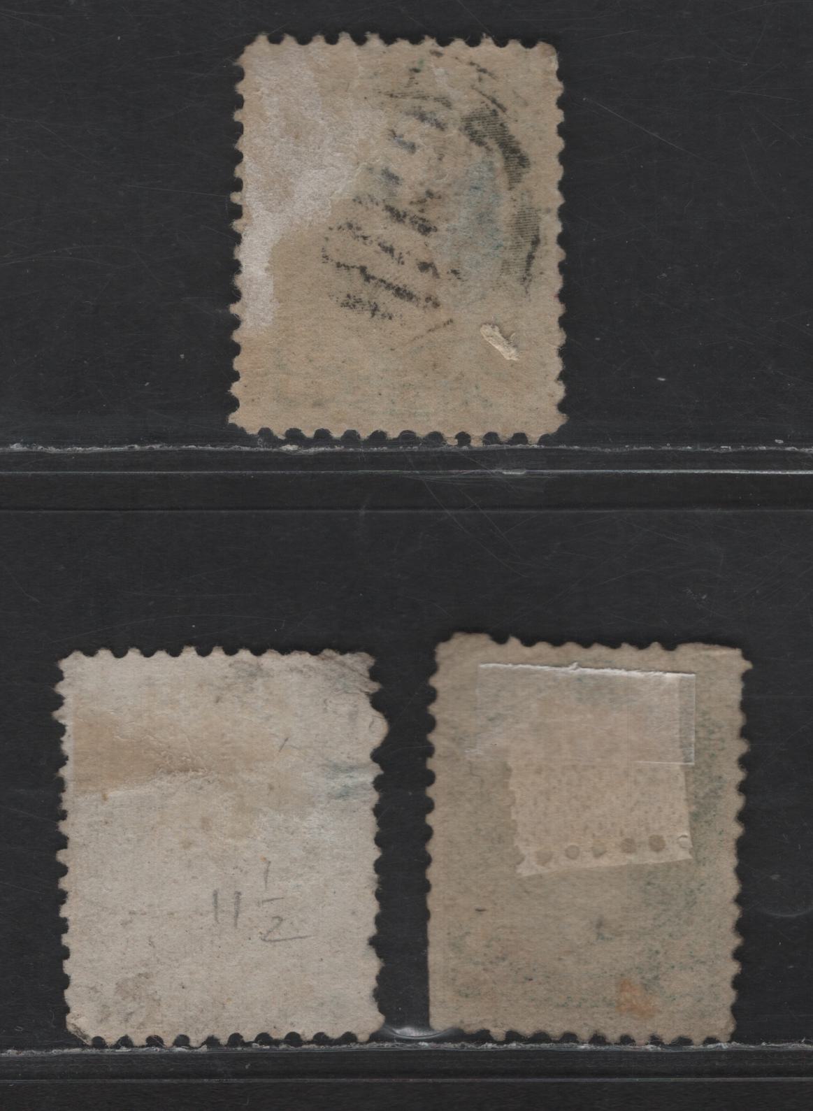 Lot 380 Canada SC#36e 2c Green & Grass Green Queen Victoria, 1870-1893 Small Queen Issue, 3 Ungraded Singles, Mid Montreal Printings, Paper EM-A, Different Shades With Small Faults