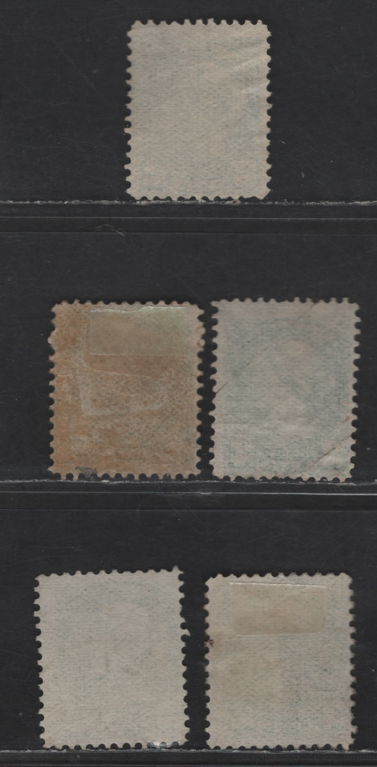 Lot 385 Canada SC#36, 36d 2c Deep Green, Dull Green, Milky Green & Bluish Green Queen Victoria, 1870-1893 Small Queen Issue, 5 Ungraded Singles, Late Montreal Printings, Paper Types LM-A, Ungraded, But Generally VG-F