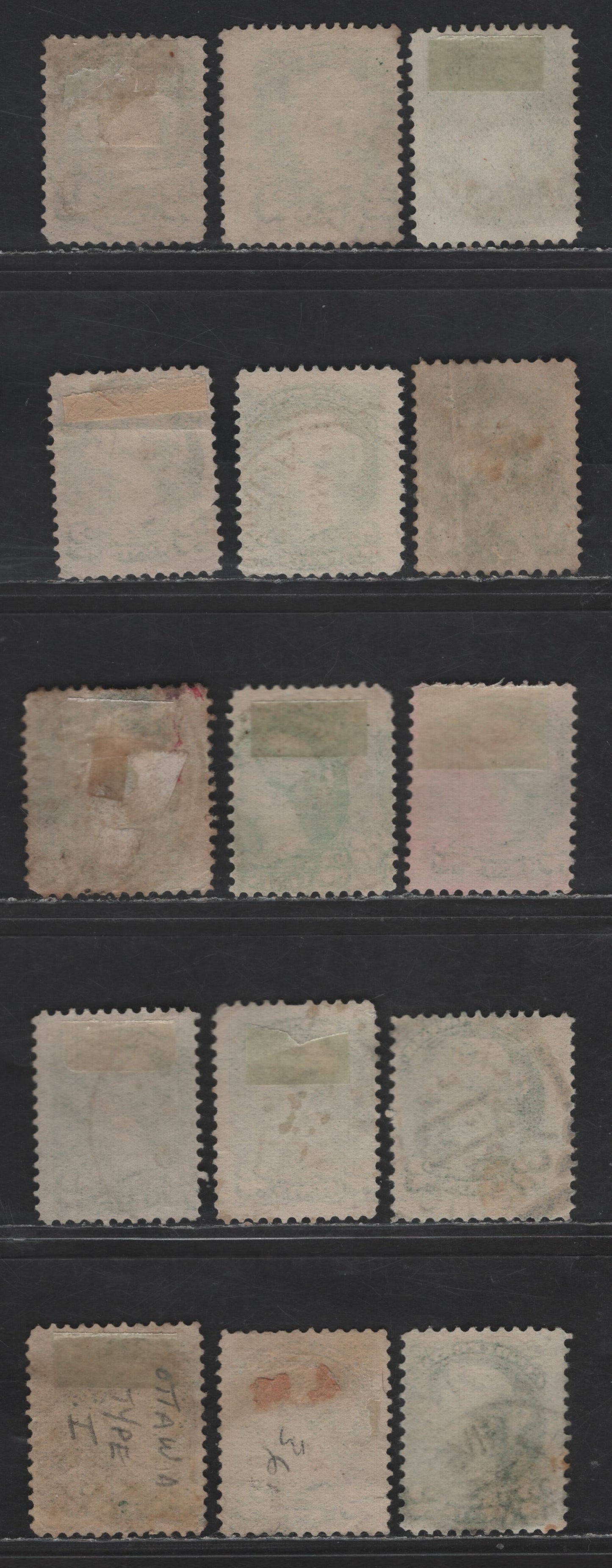 Lot 390 Canada SC#36i 2c Green Queen Victoria, 1870-1893 Small Queen Issue, 15 Ungraded Singles, Second Ottawa Printings, 1893, 1894 & 1895 Dated Cancels, Generally Fine, Variety of Shades