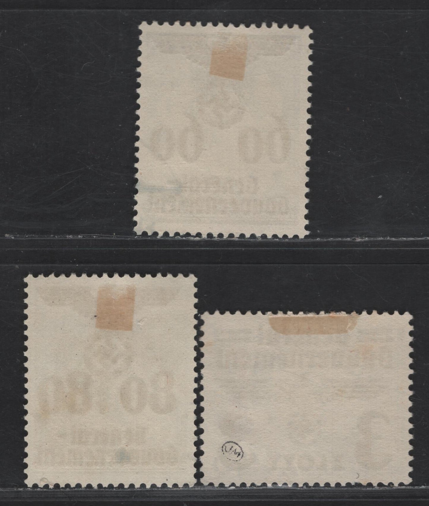Lot 124 Poland - German Occupation SC#N43-N44, N47 60g - 55g - 3z on 3z Ultramarine - Gray Black Figures, 1940 Swastika Overprinted Issue, 3 Fine/Very Fine Used Singles, Postally Used, Corner Cancels