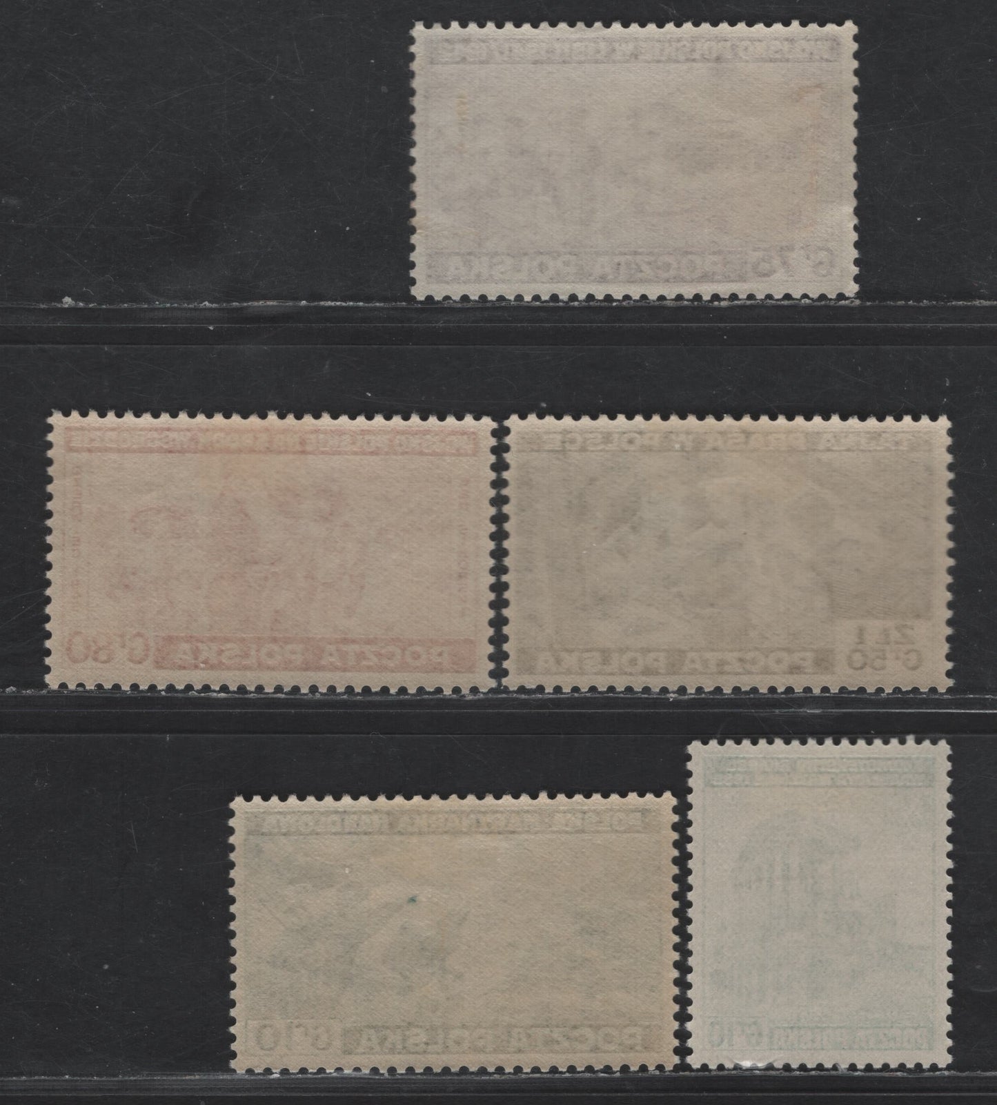 Lot 169 Poland SC#3K2, 3K10, 3K13-3K14, 3K16 10g - 1.50z Olive Green - Black Polish Planes - Secret Press In Poland, 1941-1943 Exile Gov't In Great Britain Issues, 5 VFOG Singles