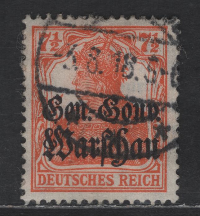 Lot 174 Poland MI#9b (SC# N9var) 7.5pf Dark Reddish Orange Portrait, 1916-1917 German Occupation Issue, A Very Fine Used Single, Matte Overprint, Compared To The More Common Glossy Ink
