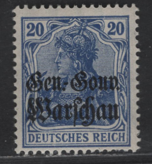 Lot 176 Poland MI#13b (SC# N13var) 20pf Dark Lilac Ultramarine Portrait, 1916-1917 General Government Overprinted Issue, A FNH Single