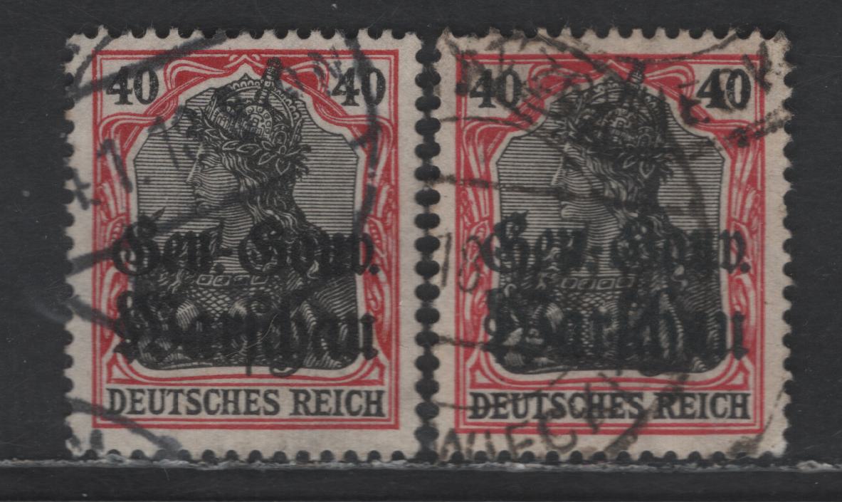Lot 179 Poland MI#15a-b (SC# N15) 40pf Dark Reddish Carmine & Black - Carmien Red & Black Portrait, 1916-1917 General Government Overprinted Issue, 2 Very Fine Used Singles
