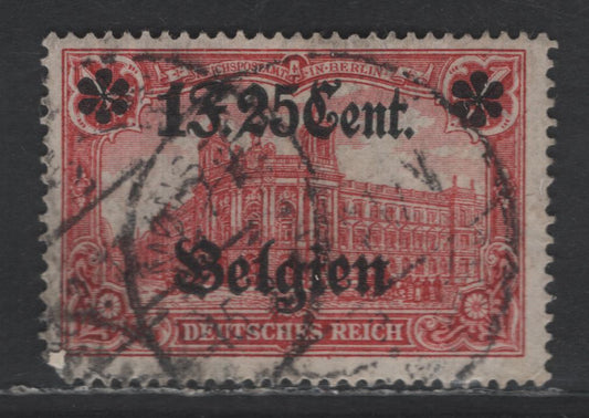 Lot 193 Belgium - German Occupation MI#23Ba (SC# N23var) 1.25f on 1m Deep Carmine Red Portrait, 1916-1918 German Occupation Issue, A Fine Used Single, 25x17 Perf Holes, Value Below Starline, Glossy Surcharge