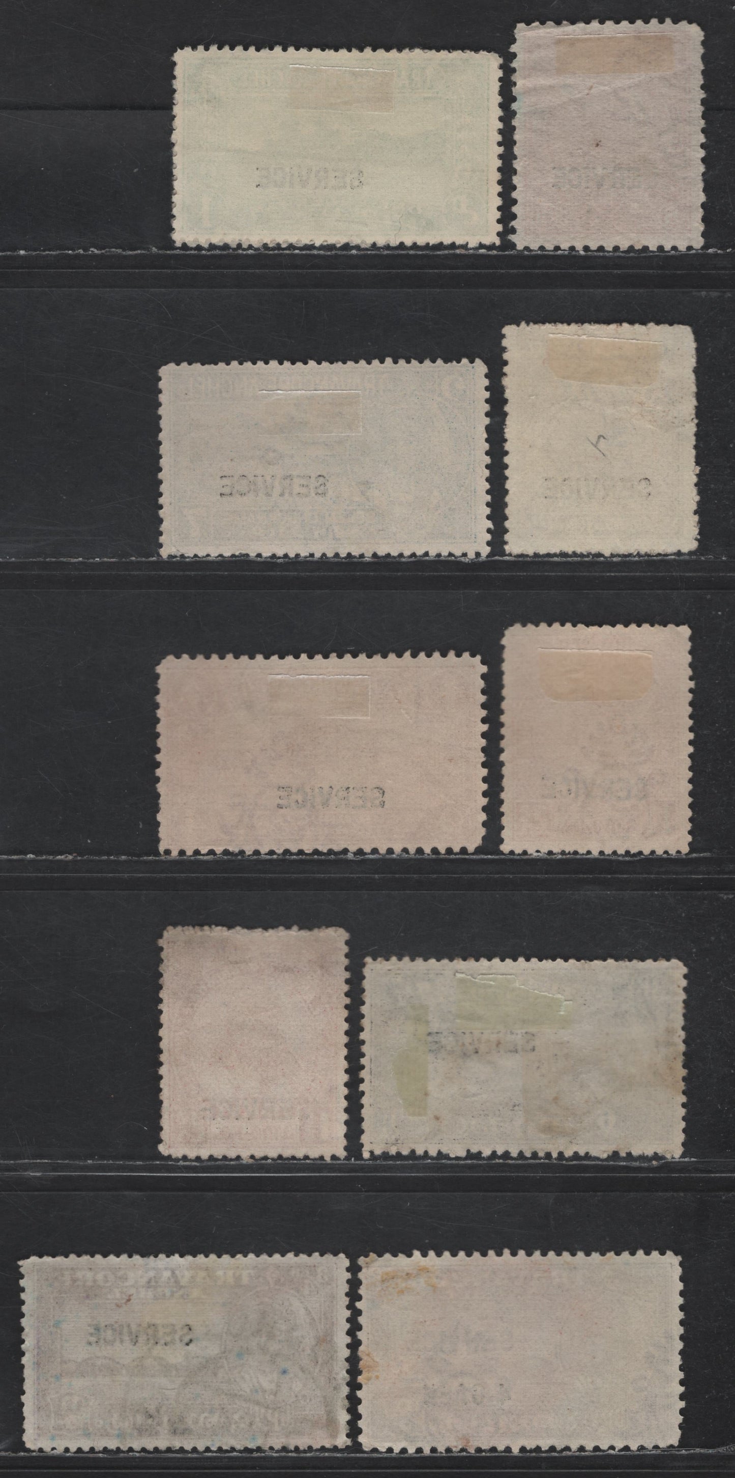 Lot 258 India - Travancore SC#O96e,O108, O101, O99, O100a, O97,d, O103, O104, O107a, O87 1ca - 8ca Green - Carmine Rose Maharaja, 1939-1946 Maharaja Birthday Issues, 11 Fine/Very Fine Used Singles, Service Overprints Type O10 & O11