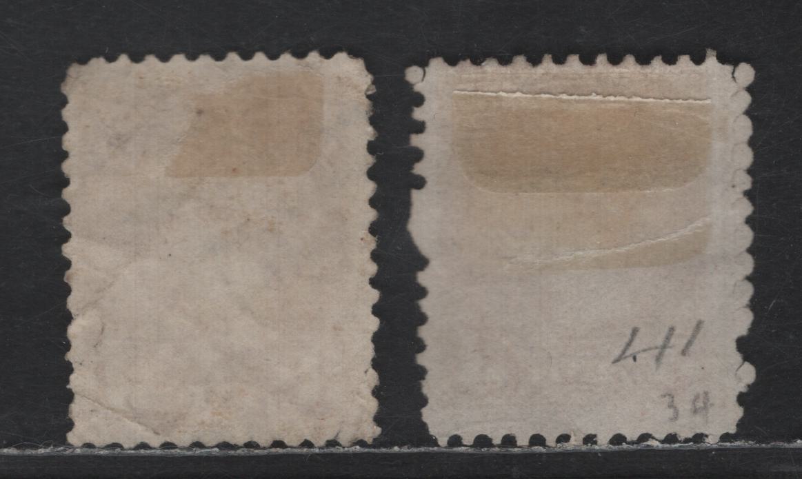 Lot 297 Canada #37a 3c Deep Rose Queen Victoria, 1870-1893 Small Queen Issue, 2 Ungraded Singles, First Ottawa Printings, Papers FO-A (Perf 11.9) & FO-K (Perf 11.9x12), Both With Creases, Sold As Reference Items, Position Dots