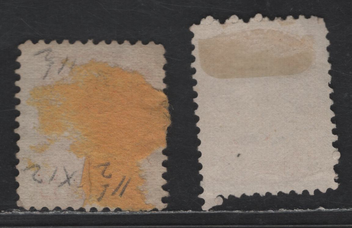 Lot 309 Canada #37ii 3c Dull Red Queen Victoria, 1870-1893 Small Queen Issue, 2 Fine Used Singles, Early Montreal Printings, Papers EM-A & MM-F, Perf 11.75x12, Position Dots