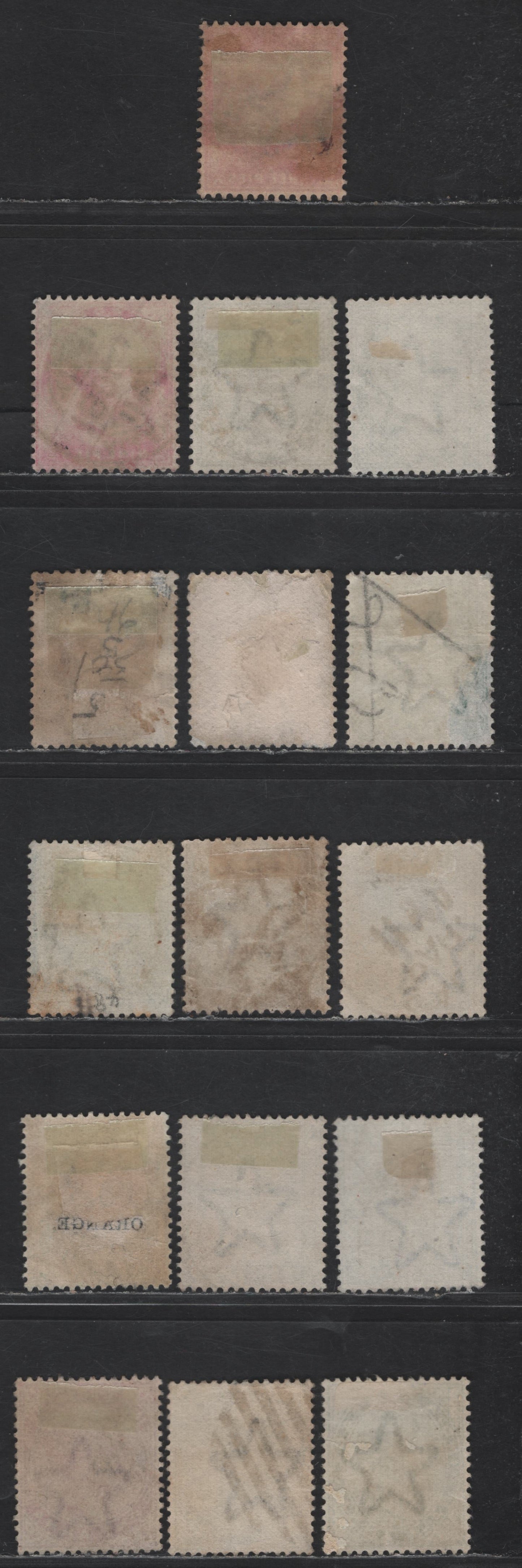Lot 196 India SG#84-85, 87-89, 91-92, 94-96, 101, 103, 110-111 1/2a - 3p Deep Blue Green - Aniline Carmine Queen Victoria, 1882-1899 Queen Victoria Keyplates Issue, 16 Fine/Very Fine Used Singles, Large Star Wmk