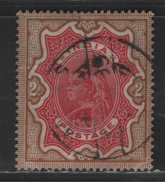 Lot 199 India SG#107 2r Carmine & Yellow Brown Queen Victoria, 1895 Queen Victoria High Value Keyplate Issue, A Very Good Used Single, Corner Crease At Lower Right
