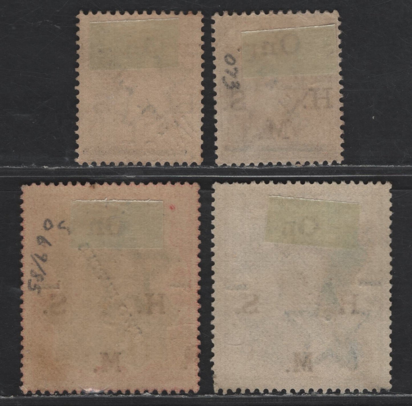Lot 206 India SG#O99, O101, O105 1r on 15r - 1a on 6a Blue & Olive - Blue & Bistre King George V, 1925 Surcharged Issue, 4 Very Fine Used Singles, 2 Shades Of 1a on 6a