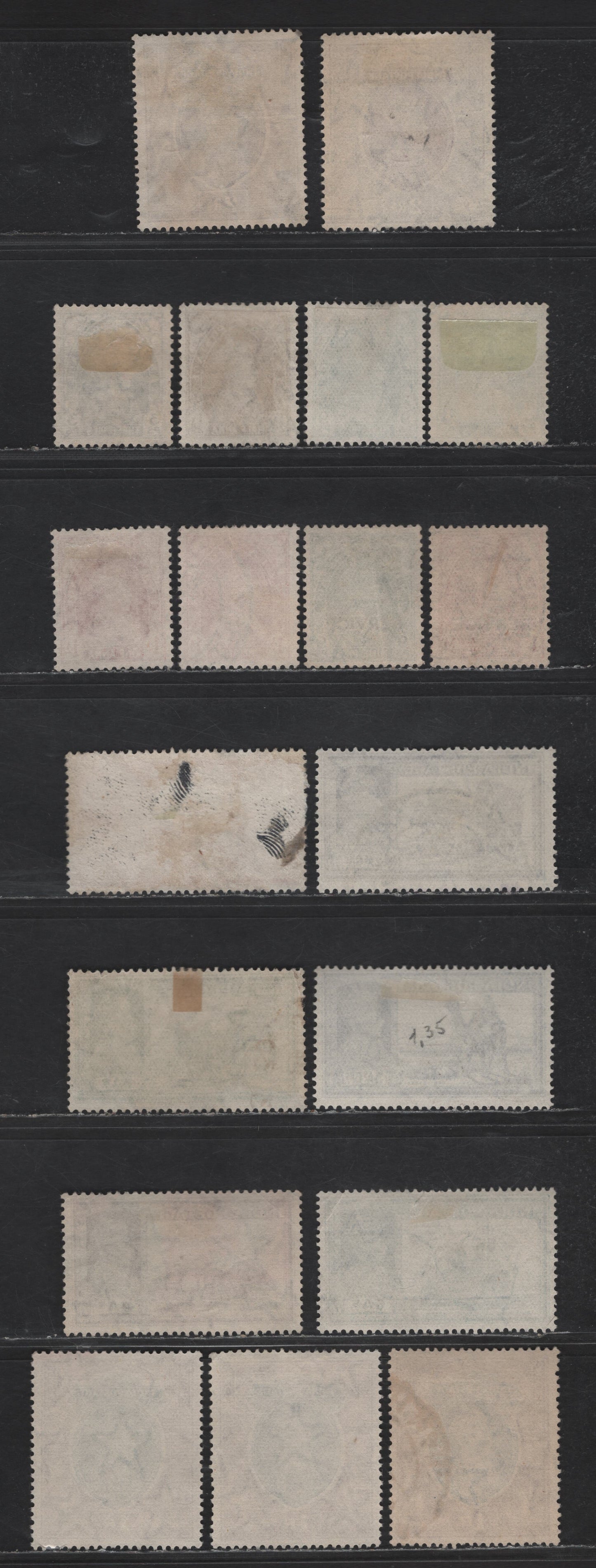 Lot 217 India #247-256, 250w, 259-260, O133-O134 3p Grey - 2r Purple & Brown, 1937-1940 King George VI Pictorial Issue, 19 F & VF Used Singles With Shades And Inverted Wmk On 1A