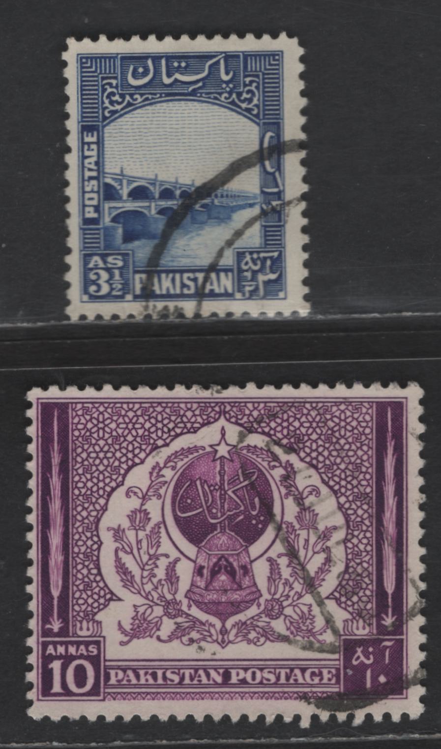 Pakistan SG#32, 61 3.5a - 10a Blue - Violet Pictorial, 1948-1957 Pictorial & Anniv of Independence Issues, 2 Fine/Very Fine Used Singles