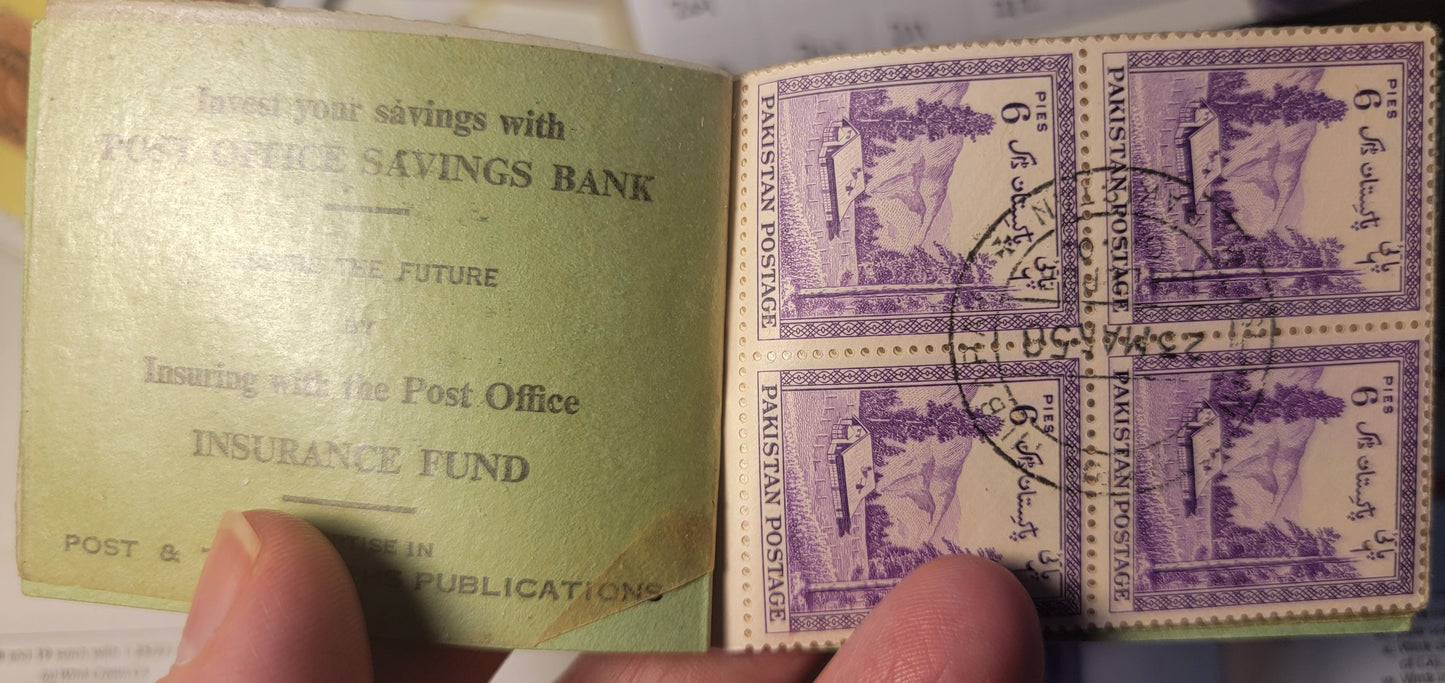 Lot 254 Pakistan SG#SB1 6p & 1.5a Violet & Red Pictorials, 1956 Definitive Issue, A Very Fine Used Booklet Of 24, Cancelled With First Day Of Issue Cancels, 3 Panes Of Each Value