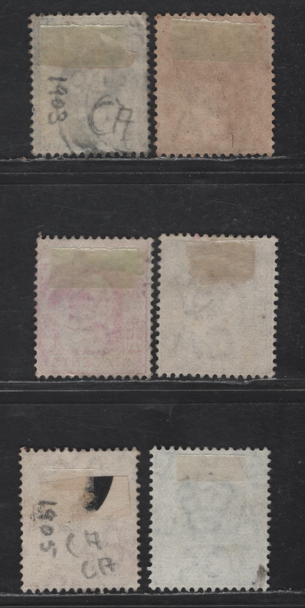 Lot 280 Ceylon SG#266, 268-269, 266, 271 3c - 15c Green - Blue King Edward VII, 1903-1905 King Edward VII Issue, 6 Fine/Very Fine Used SIngles, Crown CA Wmk