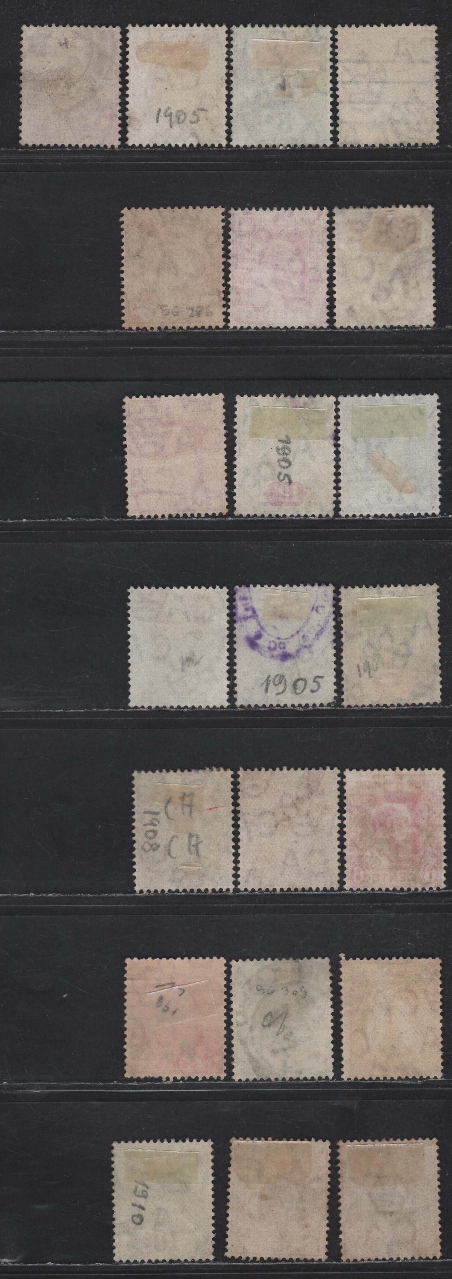 Lot 282 Ceylon SG#277/O24 2c - 10c Red Brown - Sage Green & Maroon King Edward VII, 1904-1911 King Edward VII Issue, 17 Fine/Very Fine Used Singles, Multiple Crown CA Wmk, Additional Shades, Chalky Paper 5c & Service Overprints