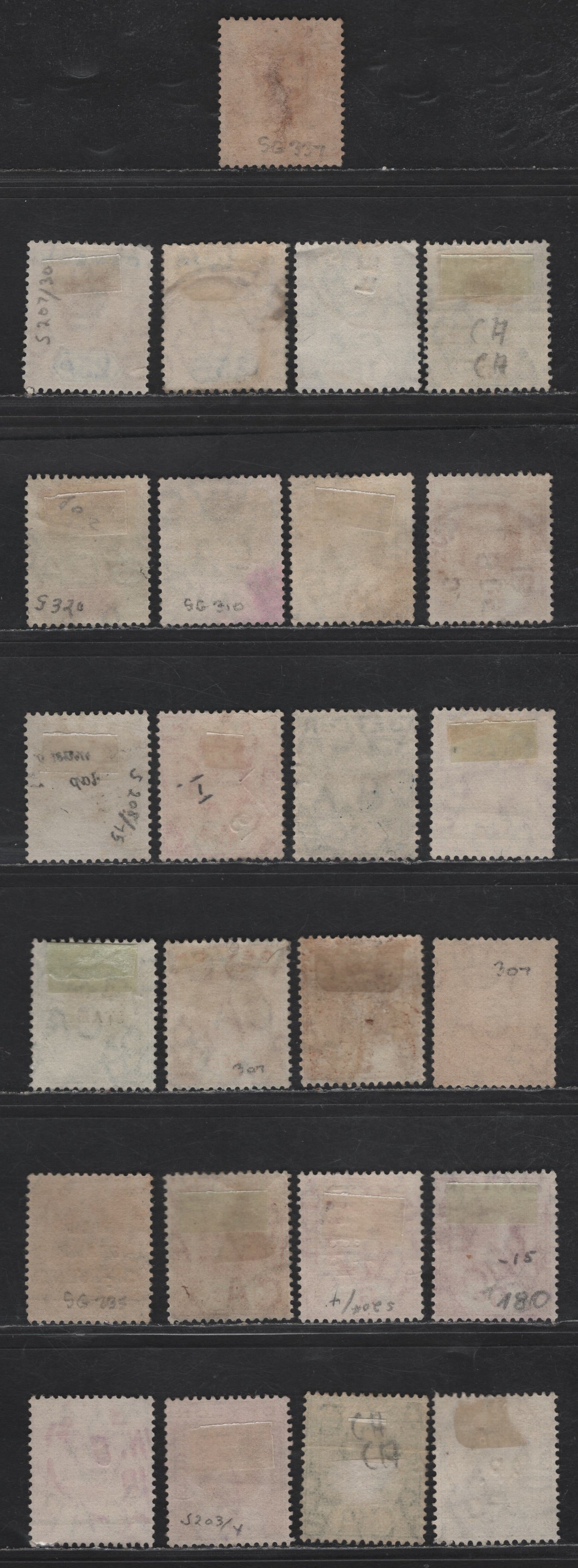 Lot 285 Ceylon SG#301-307, 309-313, 307a-313a, 331, 335-336, 337-337c 1c - 1c on 5c Brown - Bright Magenta King George V, 1912-1919 King George V Issue, 25 Fine/Very Fine Used Singles, Including Listed Shades, Single & Dual Plates, Multiple Crown CA Wmk
