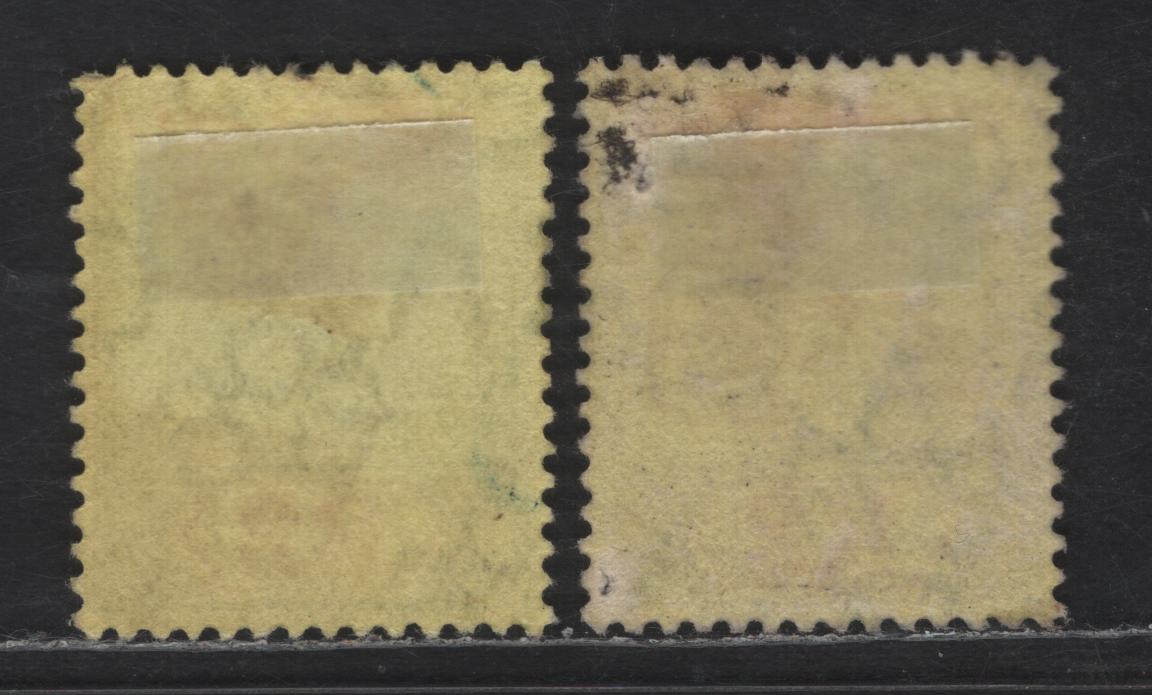Lot 286 Ceylon SG#316, b 2r Black & Red on Yellow - Gray Black & Red on Lemon King George V, 1912-1925 King George V Issue, 2 Very Fine Used Singles, Fiscal Cancel On Lemon Backed Stamp, Multiple Crown CA Wmk