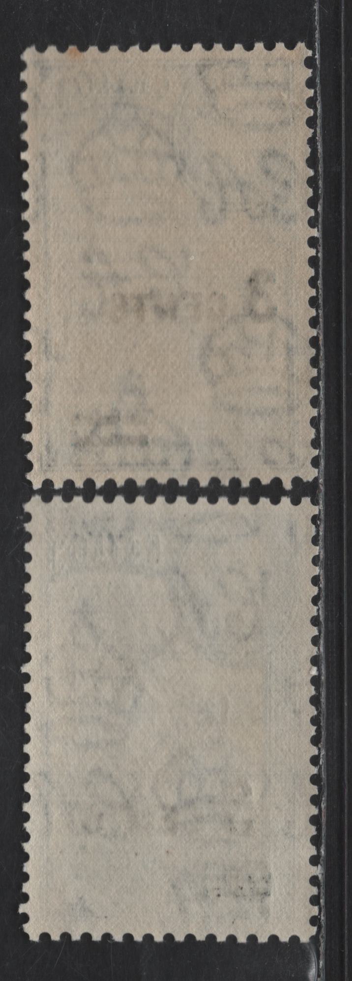 Lot 294 Ceylon SG#398-399 3c on 6c - 3c on 20c Black & Blue - Black & Gray Blue King George VI, 1940-1941 KGVI Surcharged Issue, 2 VFNH SIngles