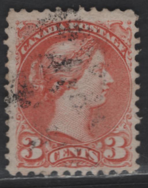 Lot 323 Canada #37ii 3c Dull Red Queen Victoria, 1870-1893 Small Queen Issue, A Fine Used Single, Mid Montreal Printing, Paper MM-B, Perf 11.75x12, Position Dot