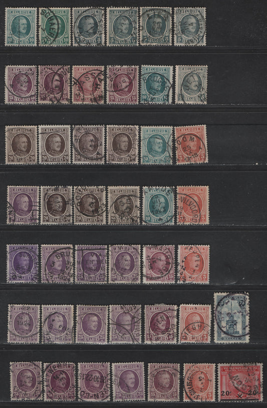 Lot 189 Belgium #123, 141, 146-151a 25c Blue - 25c Dull Violet, 1919 Perron Of Leige - 1922-1927 King Albert Definitives Issues, 44 F & VF Used Singles Specialized Group Containing A Range Of Different Shades