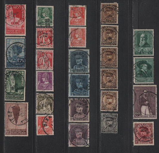 Lot 198 Belgium #216-217, 218, 227, 228, 257, 230-231, 246-250, 258-259, 261 35c Blue Green - 1.75fr Blue, 1930 Antwerp Exhibition - 1934 Brussels International Exhibition Issues, 25 F & VF Used Singles Includes Shade Variations