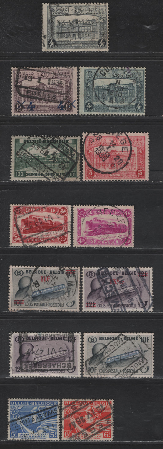 Lot 206 Belgium #Q177-Q178, Q180, Q182-Q183, Q300, Q305-Q306, Q302, Q303, Q292, Q296 4f Grey - 6f Red, 1929-30 Central P.O Parcel Post - 1945-46 Mercury Parcel Post Issues, 13 F & VF Used Singles