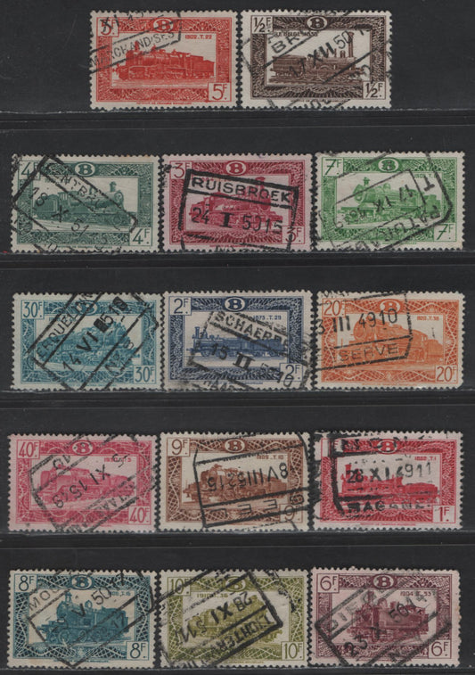 Lot 211 Belgium #Q310/Q323 1/2fr Dark Brown - 40fr Lilac Rose, 1949 Engraved Locomotive Parcel Post Issue, 14 F & VF Used Singles