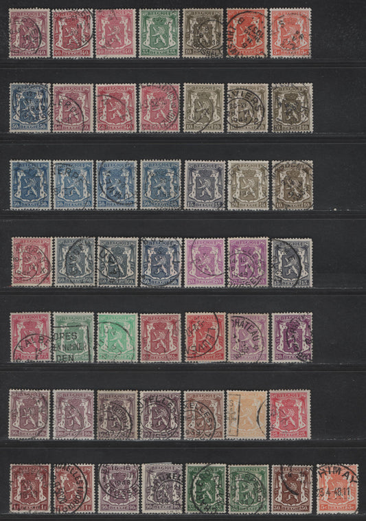 Lot 214 Belgium #266-282 5c Orange - 1fr Red Brown, 1935-1948 Coat Of Arms Definitives Issue, 50 F & VF Used Singles With Shade Varieties