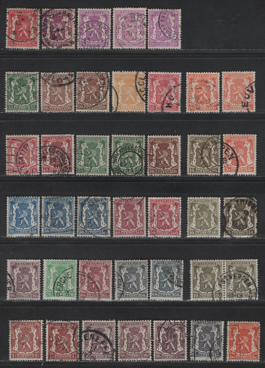 Lot 215 Belgium #266/282 5c Orange - 1fr Red Brown, 1935-1948 Coat Of Arms Definitives Issue, 38 F & VF Used Singles And 1 Pair With Shade Varieties
