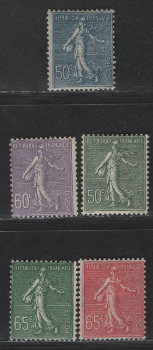 Lot 253 France #144-145, 148-149, 150 50c Dull Blue - 65c Grey Green, 1903-1908 Sowers Definitive Issue, 5 Fine Used Singles