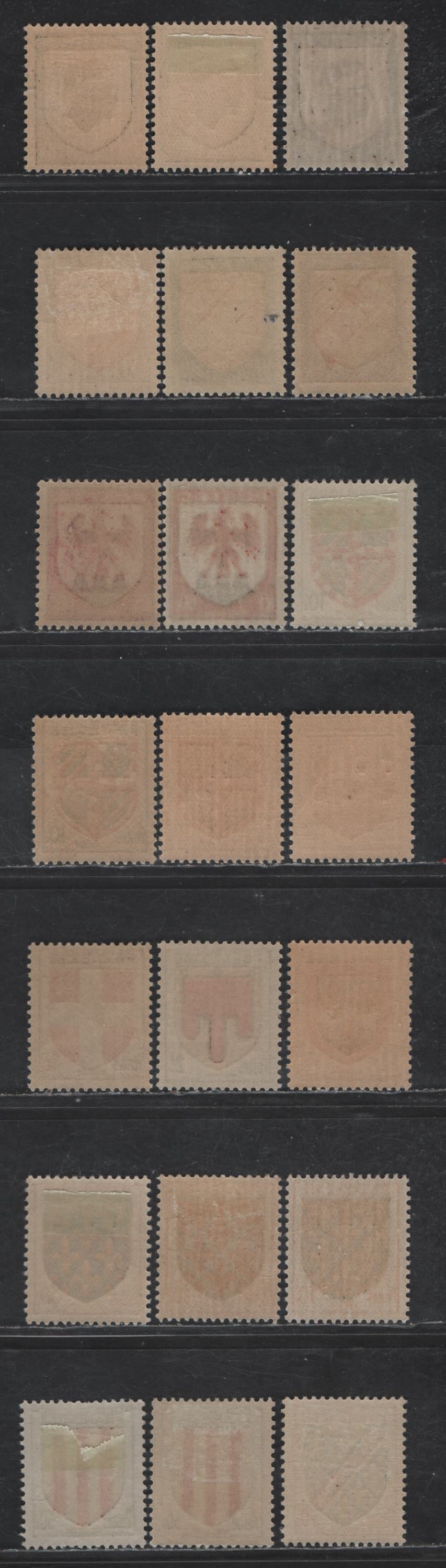 Lot 301 France #562-565, 616-620, 659, 782-783 10c Blue & Black - 70c Multicoloured,1946-1955 Arms Definitive Issue, 28 VFOG Singles With Unlisted Shade Varieties
