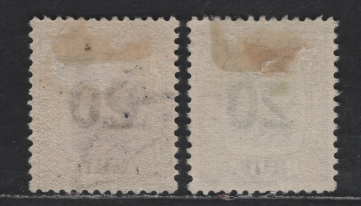 Lot 370 Iceland SC#133-135 20a on 25a, 40a Bistre & Green - Claret & Violet Surcharges, 1921-1925 Surcharges, 2 Fine Used Singles